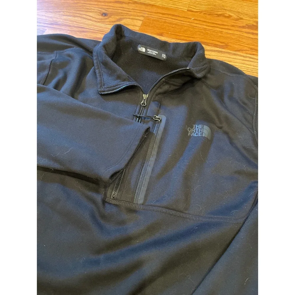 The North Face Mens Quarter Zip Pullover XXL Black Fleece Lined Chest Pocket